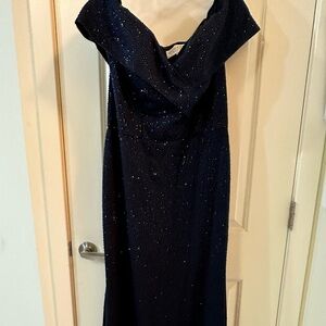 Navy blue beaded dress.